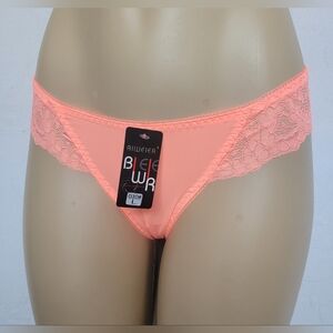 Biweier Women's Sexy Thong Panties Lace Stretch Neon Pink Coral Large